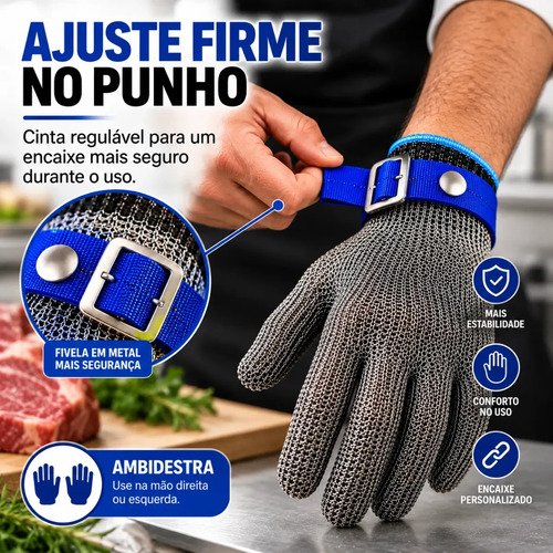 Luva Anticorte Açougueiro Cozinha Proteção Segurança Profissional Epi Resistente Reforçada Fios Aço Inox Anti Corte Gurumania