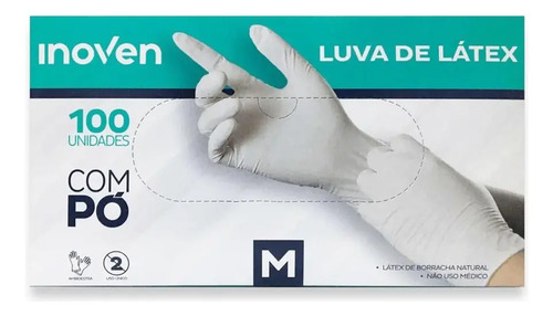 Luva de latex descartavel inoven branca com po tamanho m cai
