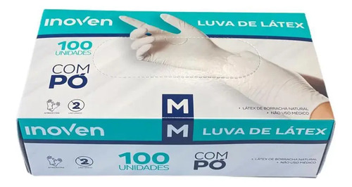 Luva De Látex Descartável Inoven Branca Com Pó Tamanho M Caixa 100 Unid