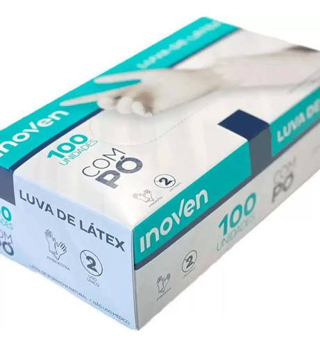 Luva De Látex Descartável Inoven Branca Com Pó Tamanho M Caixa 100 Unid