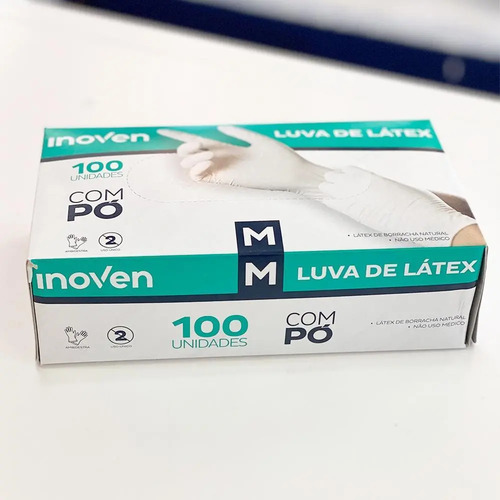 Luva De Látex Descartável Inoven Branca Com Pó Tamanho M Caixa 100 Unid