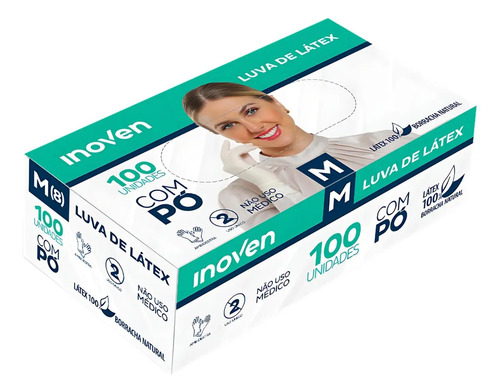 Luva De Látex Descartável Inoven Branca Com Pó Tamanho M Caixa 100 Unid