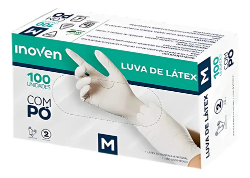 Luva De Látex Descartável Inoven Branca Com Pó Tamanho M Caixa 100 Unid