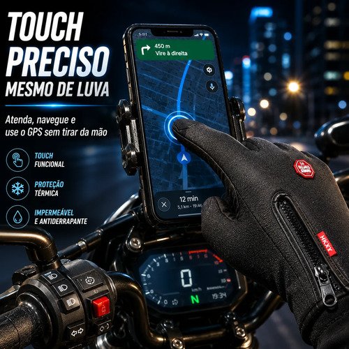 Luva Moto Motoqueiro Impermeável Térmica Inverno Frio Touch