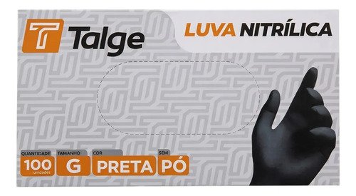 Luvas descartáveis antiderrapantes Talge Luva Nitrílica cor preto tamanho G de nitrila x 100 unidades