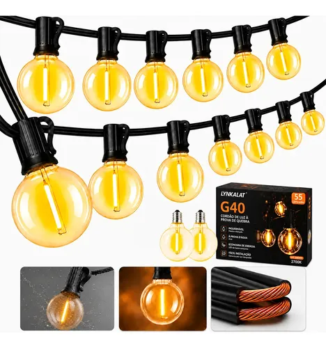 Lynkalat g40 30m cordao luz 55 lampadas led decorativa