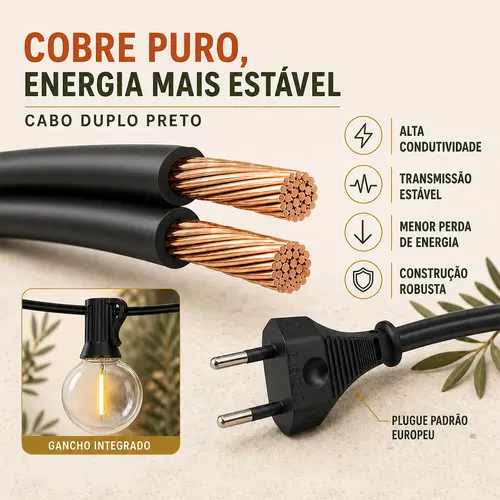 Lynkalat G40 30m Cordão Luz 55 Lâmpadas Led Decorativa