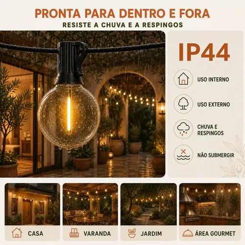 Lynkalat G40 30m Cordão Luz 55 Lâmpadas Led Decorativa