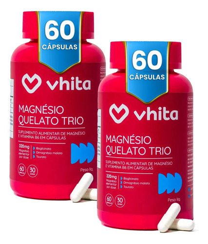 Magnesio dimalato quelato vhita 3 em 1 60 caps 2 potes