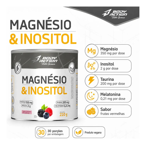 Magnesio Inositol Bodyaction 210g Frutas Vermelhas