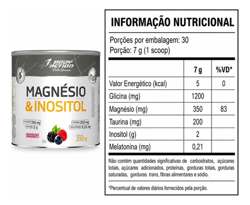 Magnesio Inositol Bodyaction 210g Frutas Vermelhas