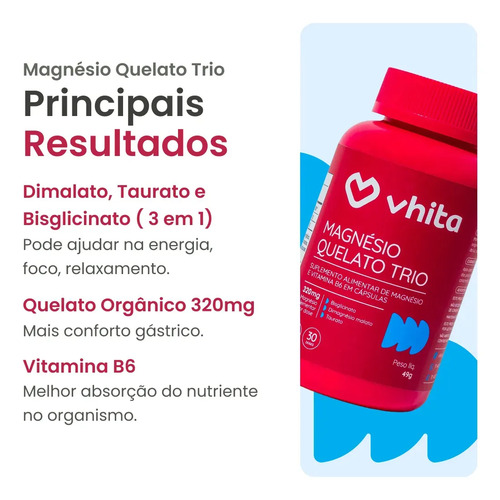 Magnésio Quelato Trio Vhita 3 Em 1 - 60 Caps