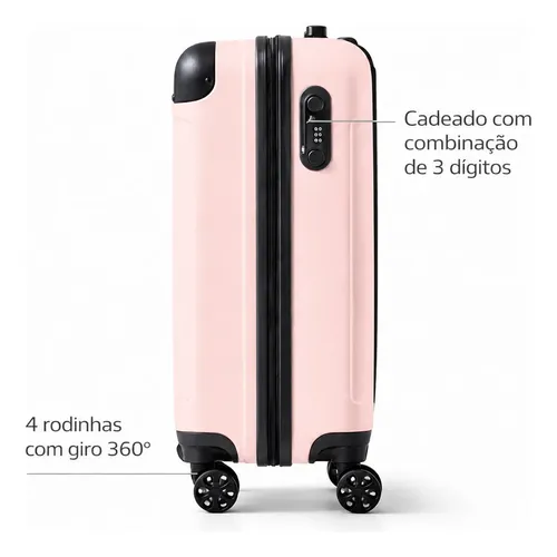 Mala De Viagem Bordo Mão Pequena 10kg Abs Cadeado 360