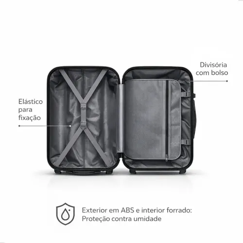 Mala De Viagem Bordo Mão Pequena 10kg Abs Cadeado 360