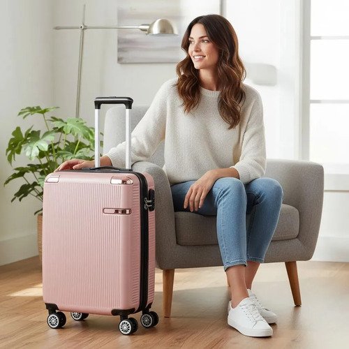 Mala de Viagem de Bordo ABS Sweet Studio com Rodas Duplas 360° para Cabine – Rosa