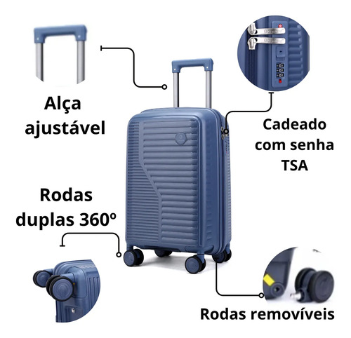 Mala Polipropileno 10kg Bordo Viagem Mão Avião Anac 55x35x25