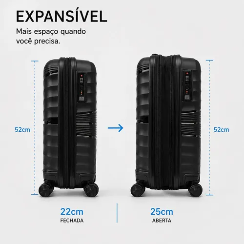 Mala Viagem Bordo 10kg Compacta Premium Giratória Cadeado