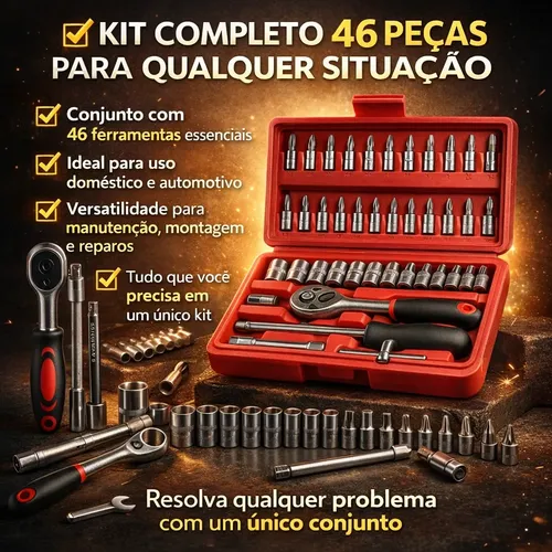 Maleta Jogo 46 Peças 1/4 Bits E Soquetes 414mm Compacto