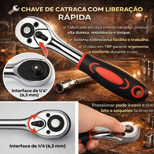 Maleta Jogo 46 Peças 1/4 Bits E Soquetes 414mm Compacto