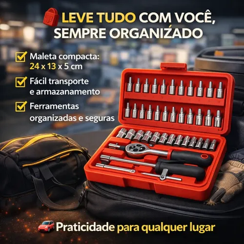 Maleta Jogo 46 Peças 1/4 Bits E Soquetes 414mm Compacto