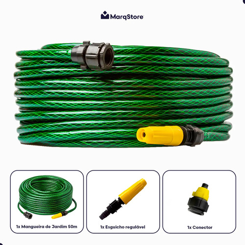 Mangueira De Jardim 50m Metros Com Esguicho Trançada Reforçada Flexível 7/16 Anti Dobra Irrigação Quintal Poço Lavagem Durável Marqs Home