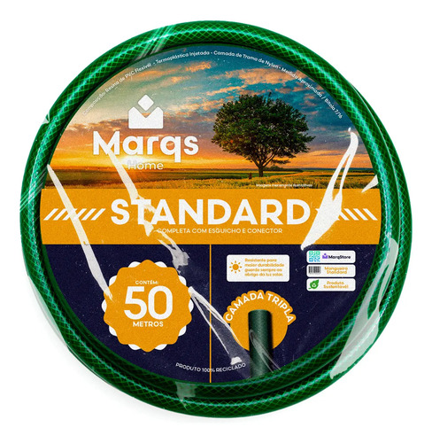 Mangueira De Jardim 50m Metros Com Esguicho Trançada Reforçada Flexível 7/16 Anti Dobra Irrigação Quintal Poço Lavagem Durável Marqs Home