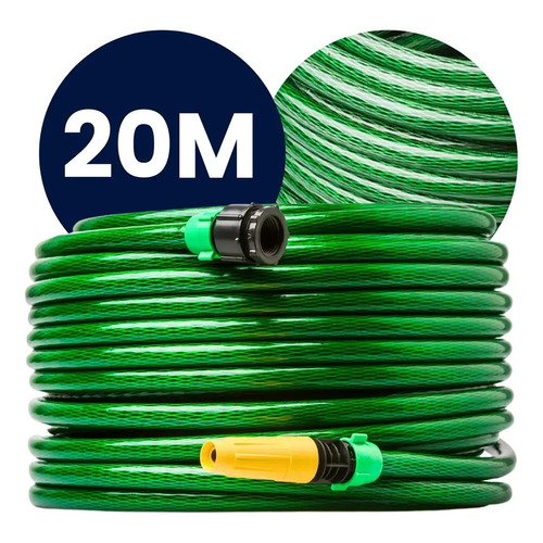 Mangueira Jardim 20m Metros Com Esguicho Trançada Reforçada Flexível 7/16 Anti Dobra Irrigação Quintal Poço Lavagem Durável Marqs Home