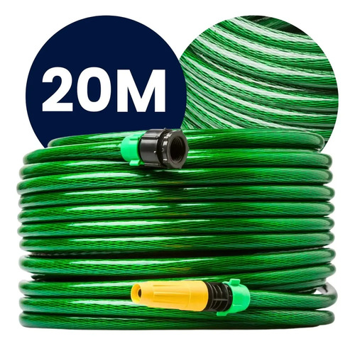 Mangueira Jardim 20m Metros Com Esguicho Trançada Reforçada Flexível 7/16 Anti Dobra Irrigação Quintal Poço Lavagem Durável Marqs Home