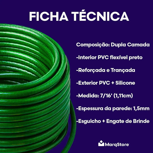 Mangueira Jardim 20m Metros Com Esguicho Trançada Reforçada Flexível 7/16 Anti Dobra Irrigação Quintal Poço Lavagem Durável Marqs Home
