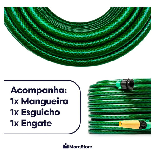 Mangueira Jardim 20m Metros Com Esguicho Trançada Reforçada Flexível 7/16 Anti Dobra Irrigação Quintal Poço Lavagem Durável Marqs Home