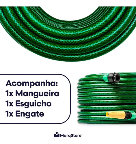 Mangueira Jardim 20m Metros Com Esguicho Trançada Reforçada Flexível 7/16 Anti Dobra Irrigação Quintal Poço Lavagem Durável Marqs Home