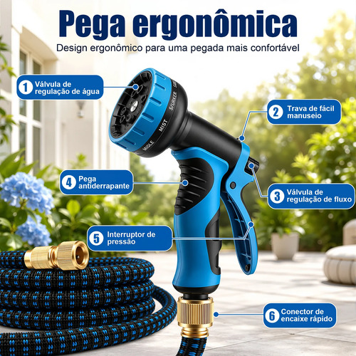 Mangueira Jardim 30 Metros Expansiva Flexível Irrigação Água