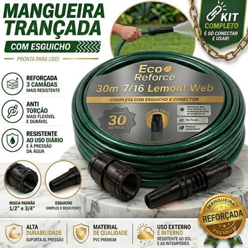 Mangueira jardim 30m metros com esguicho trancada reforcada