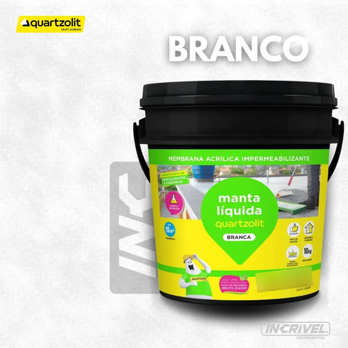 Manta Líquida Branca Telhado Quartzolit Branco / Balde 18kg Fosco