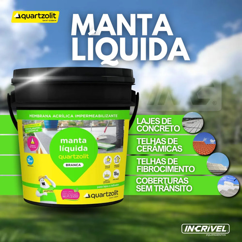 Manta Líquida Branca Telhado Quartzolit Branco / Balde 18kg Fosco