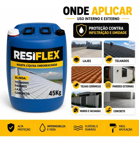 Manta Líquida Emborrachada Resiflex 45kg Telhado