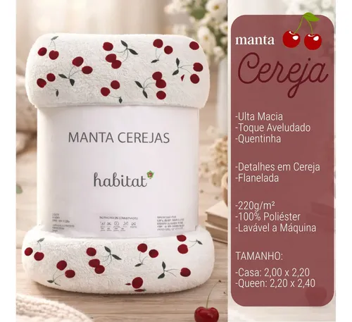 Manta Microfibra Casal Macia Quentinha Antialérgica Cereja