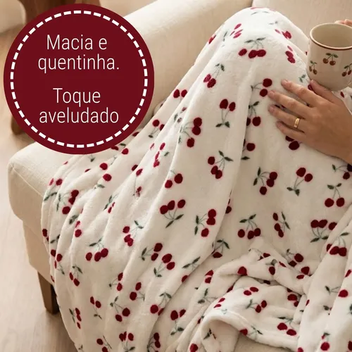 Manta Microfibra Casal Macia Quentinha Antialérgica Cereja