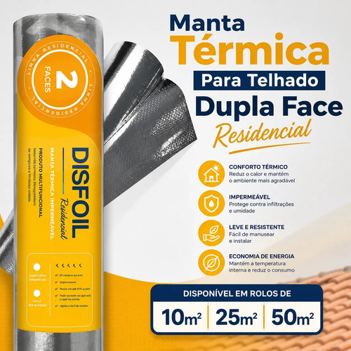 Manta Térmica Residencial P/ Telhado Dupla Face 50m2 Disfoil