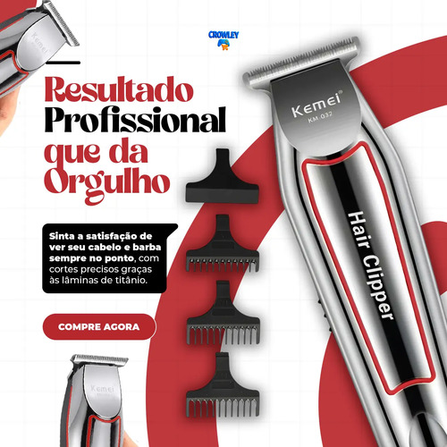 Maquina Acabamento Cortar Cabelo Barba E Pelos Kemei 032