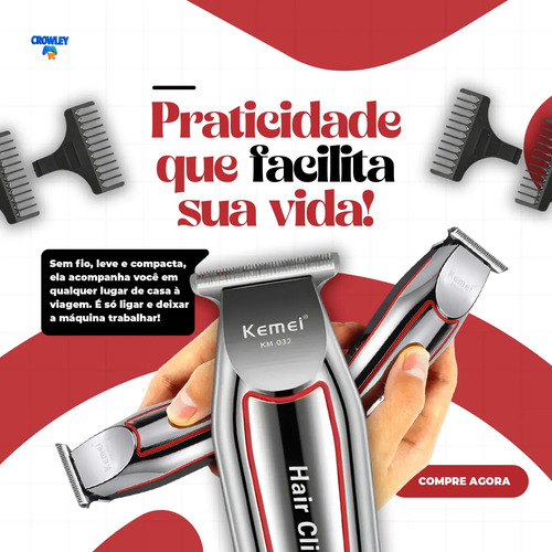 Maquina Acabamento Cortar Cabelo Barba E Pelos Kemei 032