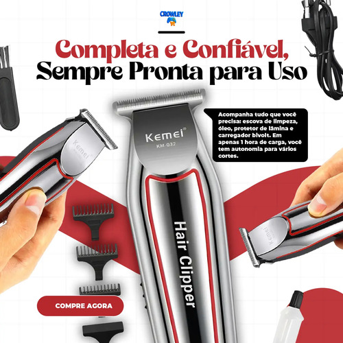 Maquina Acabamento Cortar Cabelo Barba E Pelos Kemei 032