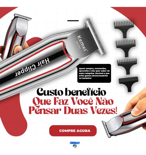 Maquina Acabamento Cortar Cabelo Barba E Pelos Kemei 032