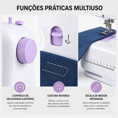Máquina Costura Elétrica Bivolt Portátil Compacta 12 Pontos Cor Branco