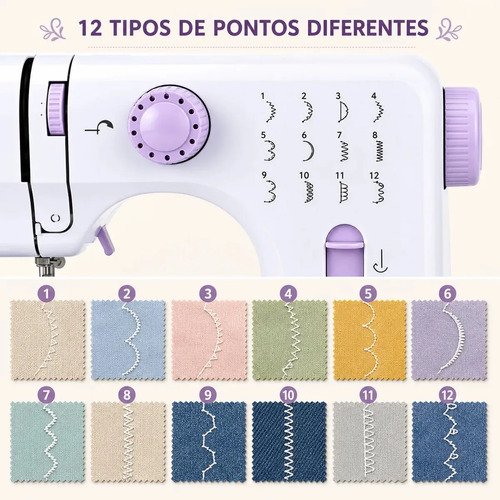Máquina Costura Elétrica Bivolt Portátil Compacta 12 Pontos Cor Branco