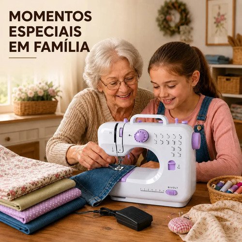 Máquina Costura Elétrica Bivolt Portátil Compacta 12 Pontos Cor Branco