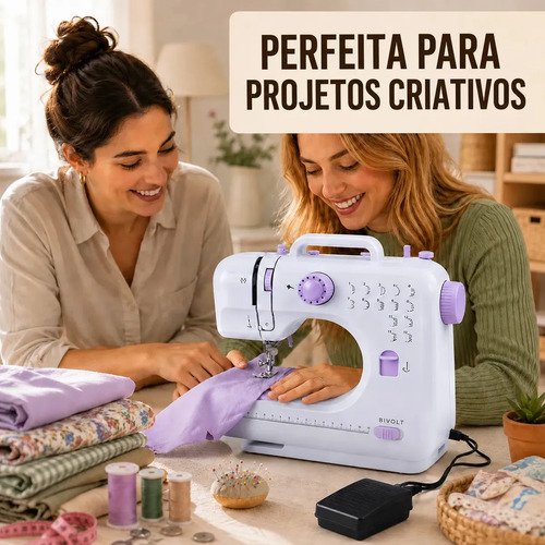 Máquina Costura Elétrica Bivolt Portátil Compacta 12 Pontos Cor Branco
