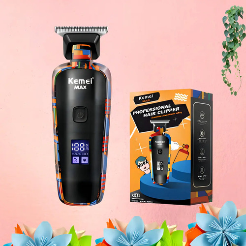 Máquina de Acabamento Kemei KM-5090 com Tela Digital e 6 Pentes