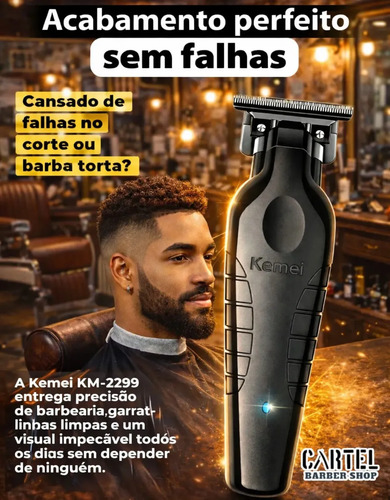 Máquina de Cortar Cabelo Acabamento Pezinho Barba Kemei KM-2299 Sem Fio Profissional Com Carregamento USB