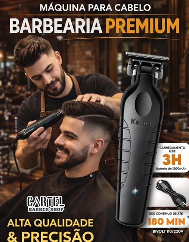 Máquina de Cortar Cabelo Acabamento Pezinho Barba Kemei KM-2299 Sem Fio Profissional Com Carregamento USB